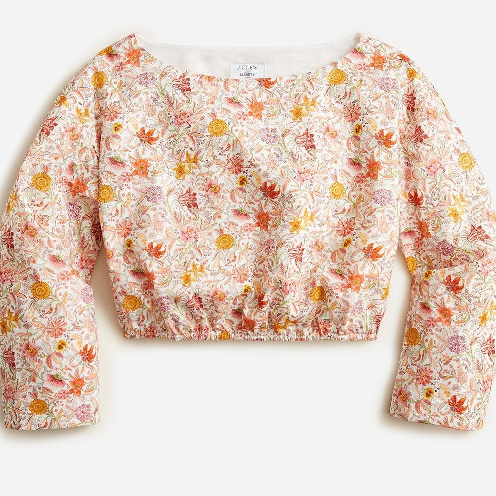 J Crew Cropped Top In Liberty Floral Print Cottagecore Prairie Whimsical
